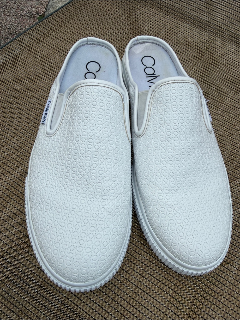 Calvin Klein White Textured Slip-On Sneakers